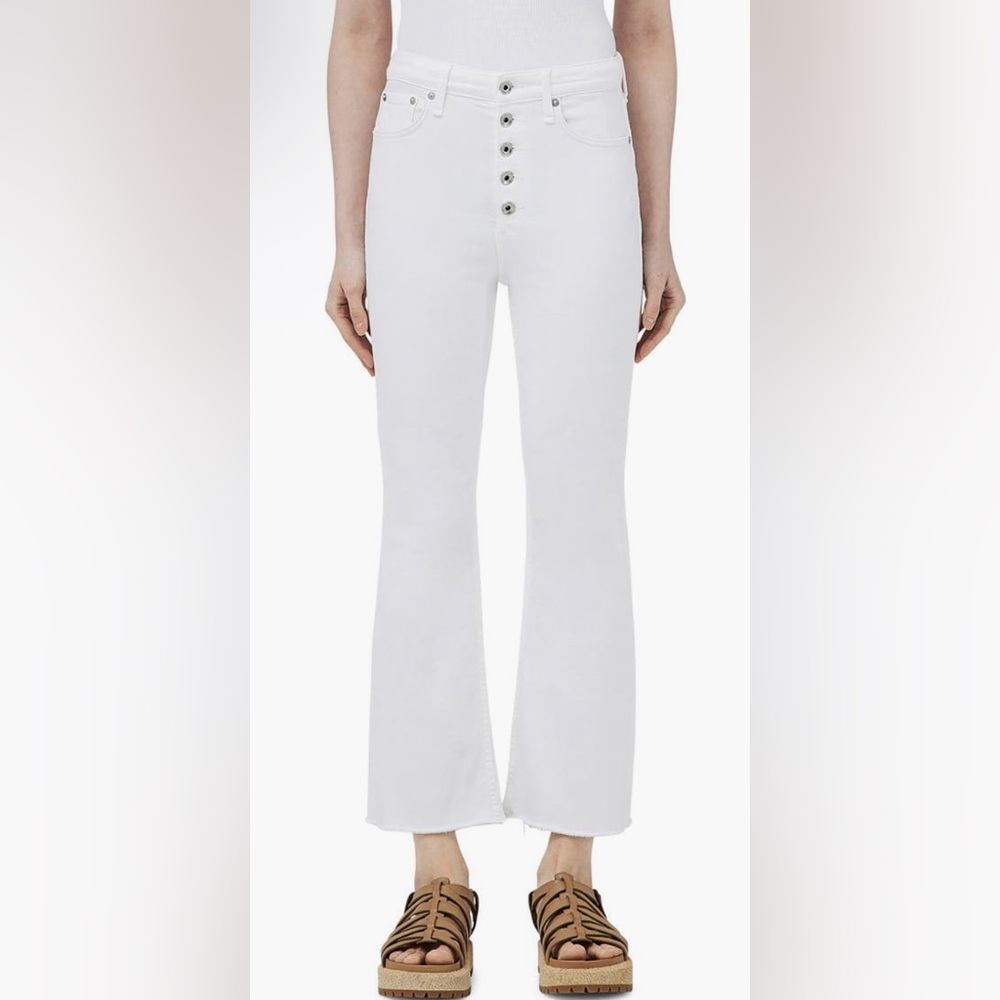 rag & bone Casey Exposed Button High Waist Ankle Flare Jeans (Optic White) - Picture 1 of 13